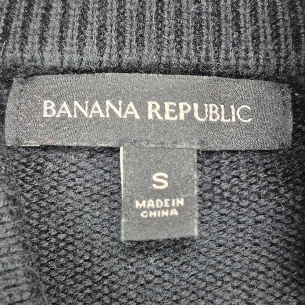 Banana Republic Merino Wool BomberJacket Mens Small Black Sweater Knit Full Zip